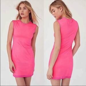 Silence + Noise Women’s Medium Hot Pink Shadow Striped Muscle Tee Dress